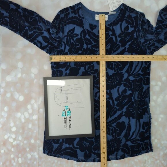 Silk Lore by Beth Terrell Navy Blue Velour/Silk Tunic, Women's Small - Picture 10 of 12